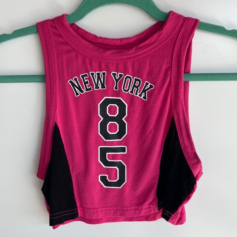 Hot Pink Sporty Jersey Graphic Crop Top